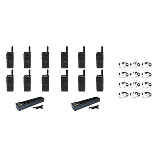 sL300-V-SC-99 VHF 136-174MHz 99 Channel 3 Watt Digital DMR Display Radio with E346 Surveillance Headset and PMLN7101 Multi Unit Charger (12 Pack)