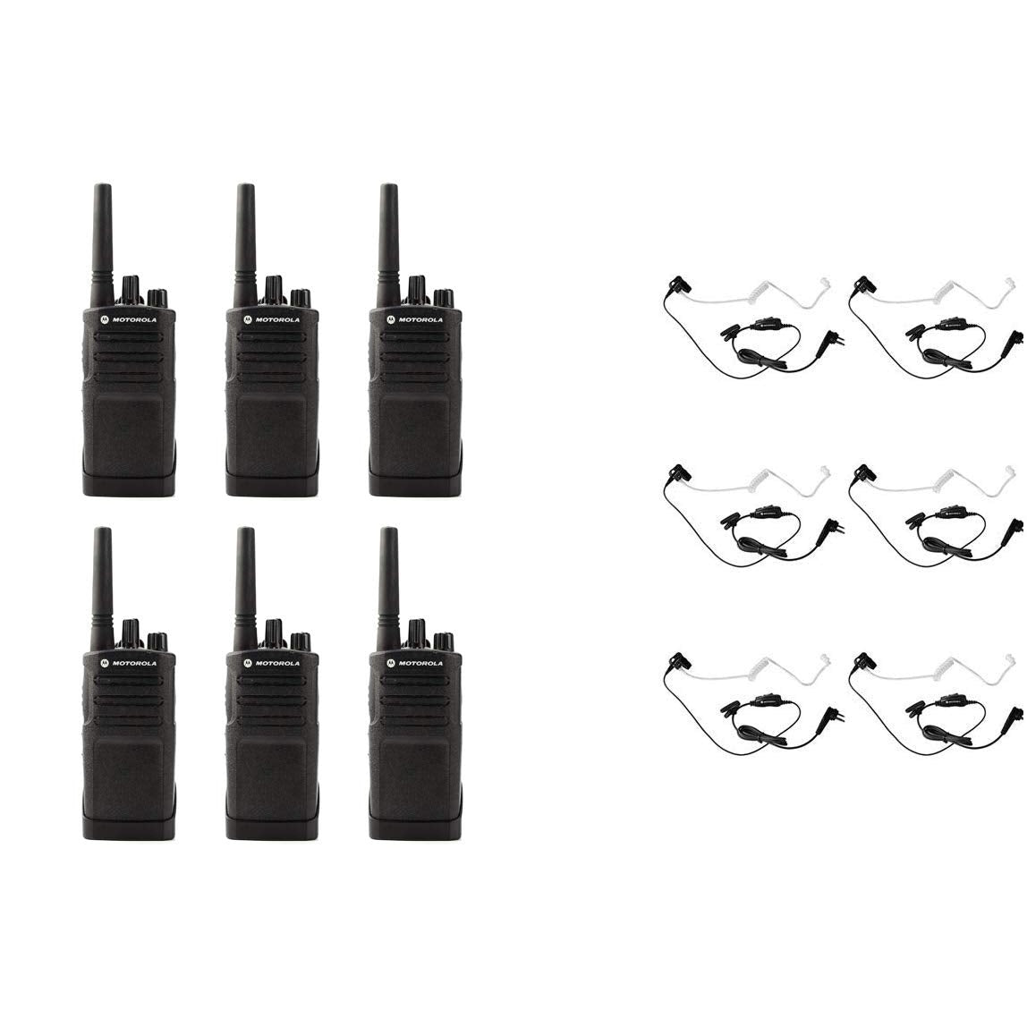 Motorola RMU2080 UHF 2 Watt 8 Channel Business Two-Way Radio with HKLN4601 Surveillance Headset (6 Pack)