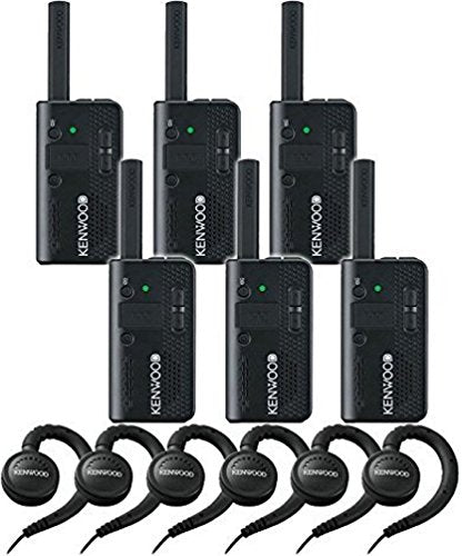 Kenwood PKT-23K ProTalk Pocket-sized UHF FM Portable Radio with KHS-34 C-Ring In-line PTT Headset (Pack of 6), 1.5 Watts Transmit Power, 4 Channels, Clip-on in-line Push to Talk Switch and Mic
