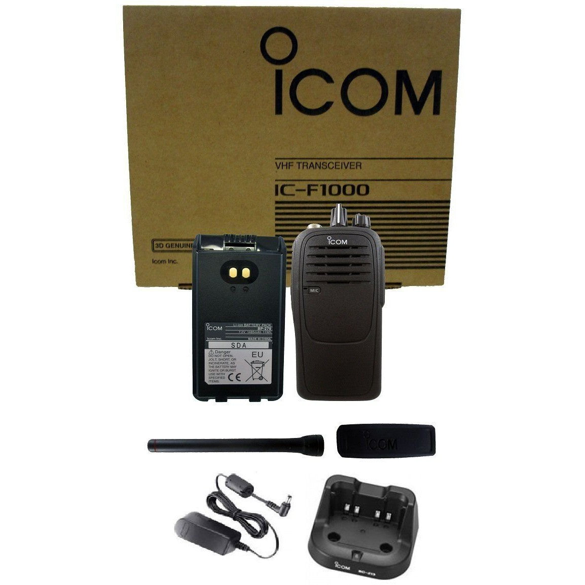 Icom IC-F1000 01 5 watt 16 Channel VHF 136-174mhz Two Way Radio with Charger Complete Kit