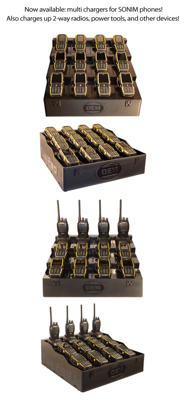 Klein Electronics FUELPAD12 Professional Series 12-Unit Battery Charger, Radio & Battery Charger Desktop Organizer Station, No need to purchase pods, Mix various radios on one charger