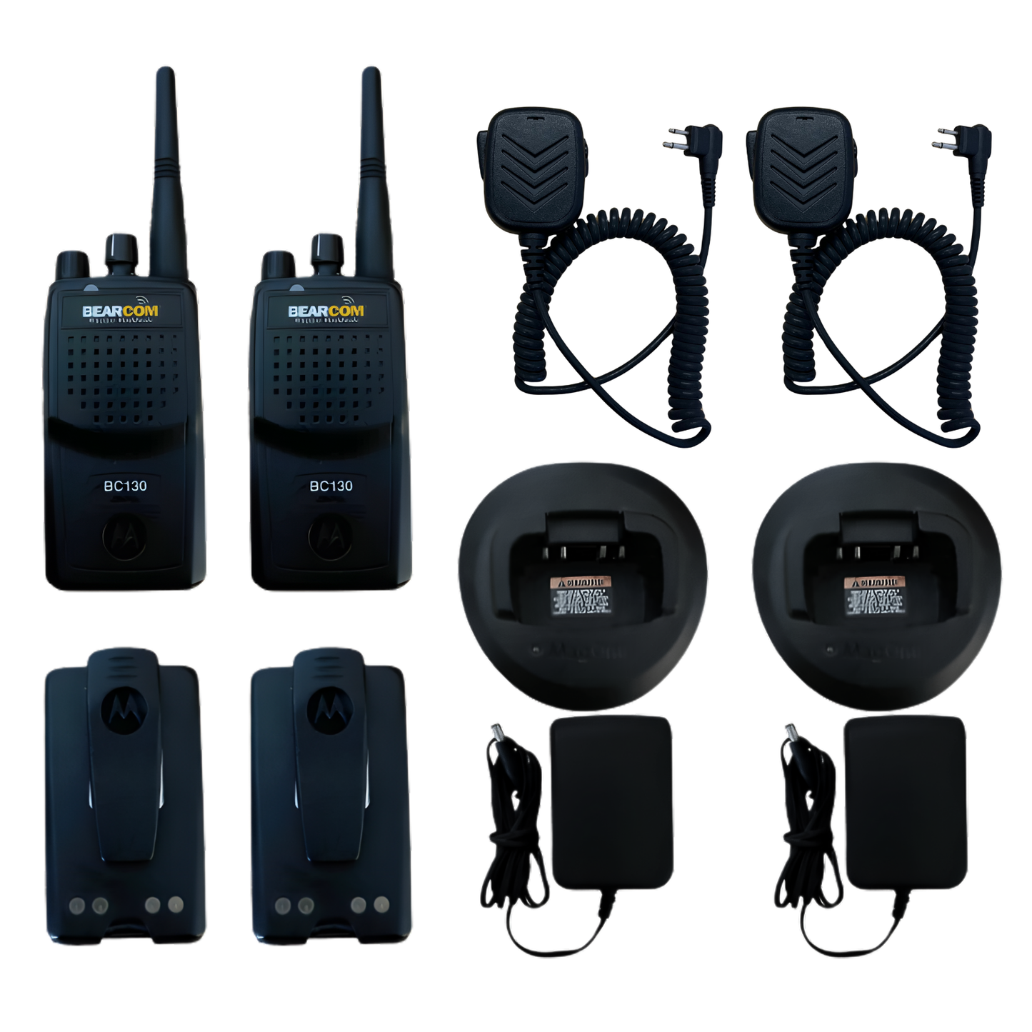 2 Pack of Used Motorola BearCom BC130 BPR40 AAH84RCJ8AA2AN UHF 450-470MHz 16 Channel 4 Watt Radio With Speaker Microphone