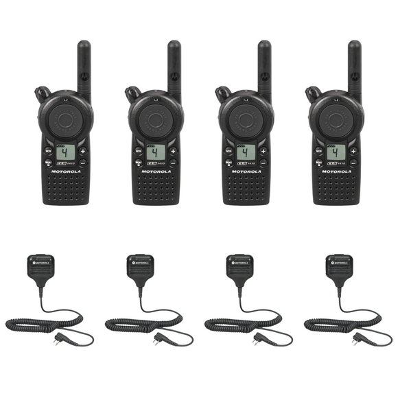 4 Pack of Motorola CLS1410 UHF 1 Watt 4 Channel Lightweight Business Radio with HKLN4606 Speaker Microphone