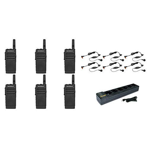 SL300-U-SC-2 UHF 403-470MHz 2 Channel 3 Watt Digital DMR Non-Display Radio with E346 Surveillance Headset and PMLN7156 Earbud and PMLN7101 Multi Unit Charger (6 Pack)