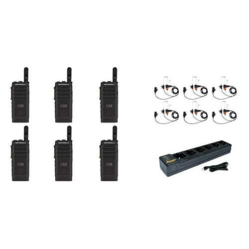 SL300-U-SC-99 UHF 403-470MHz 99 Channel 3 Watt Digital DMR Display Radio with E346 Surveillance Headset and PMLN7101 Multi Unit Charger (6 Pack)