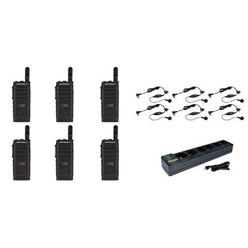 SL300-U-SC-99 UHF 403-470MHz 99 Channel 3 Watt Digital DMR Display Radio with E346 Surveillance Headset and PMLN7156 Earbud and PMLN7101 Multi Unit Charger (6 Pack)