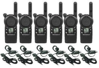 6 Pack of Motorola CLS1410 Walkie Talkie Radios with Headsets, Black