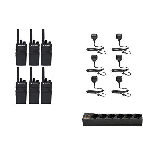 6 Pack of Motorola RMV2080 VHF 2 Watt 8 Channel Radio with HKLN4606Speaker Microphone and PMLN6384 Multi-Unit Charger