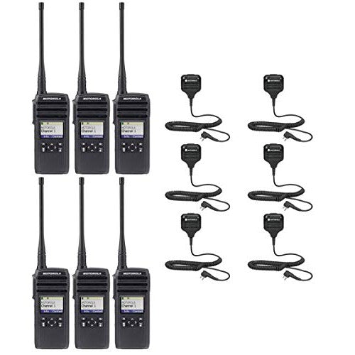 DTR700 50 Channel 1 Watt 900MHZ License Free Digital Two Way Radio with HKLN4606 Speaker Microphone (6 Pack)