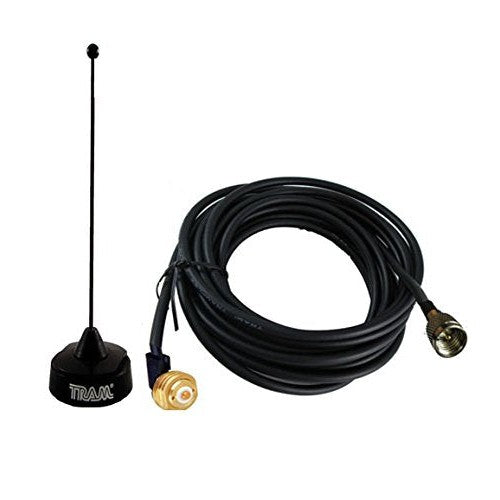 Tram 1121b+1251MUHF Black 17" VHF Antenna, 150-162 MHz NMO 1/4, Mini-UHF Connector, with RG-58 Coax Cable.