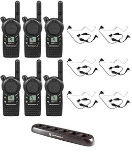 CLS1410 1 watt 4 Channel Business Radio with HKLN4601 Surveillance Headset and 56531 Multi Unit Charger (6 Pack)