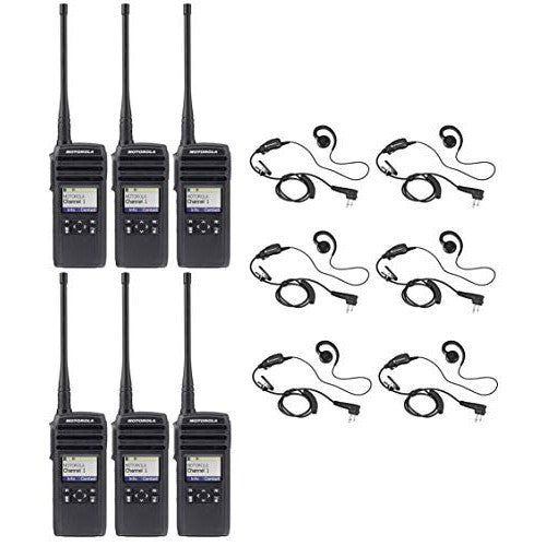 DTR700 50 Channel 1 Watt 900MHZ License Free Digital Two Way Radio with HKLN4604 C-Ring Headset (6 Pack)