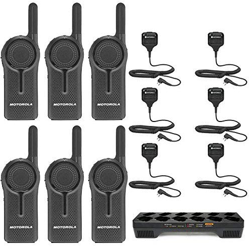 6 Pack of Motorola DLR1060 900MHz ISM Band 1 Watt 6 Channels License Free Digital Two-Way Radio and Speaker Microphone and Multi-Unit Charger