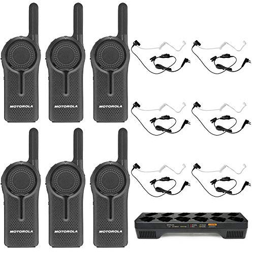 6 Pack of Motorola DLR1060 900MHz ISM Band 1 Watt 6 Channels License Free Digital Two-Way Radio and Multi-Unit Charger and Surveillance Headset