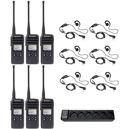 DTR700 50 Channel 1 Watt 900MHZ License Free Digital Two Way Radio with HKLN4604 C-Ring Headset and PMPN4465 Multi Unit Charger (6 Pack)