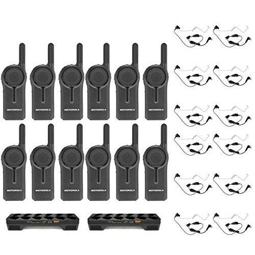 12 Pack of Motorola DLR1060 900MHz ISM Band 1 Watt 6 Channels License Free Digital Two-Way Radio and Multi-Unit Charger and Surveillance Headset