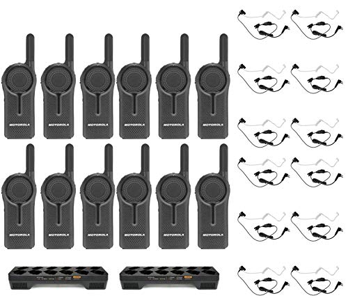 12 Pack of Motorola DLR1060 900MHz ISM Band 1 Watt 6 Channels License Free Digital Two-Way Radio and Multi-Unit Charger and Surveillance Headset