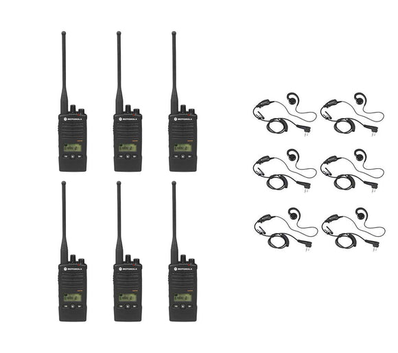 6 Pack of Motorola RDU4160D UHF 4 watt 16 Channel Radio with HKLN4604 C-Ring Headset