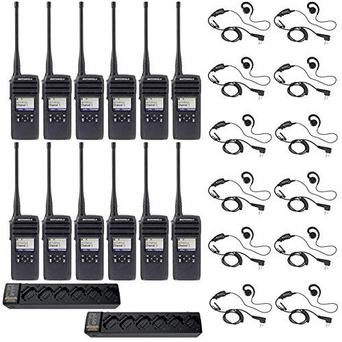 DTR700 50 Channel 1 Watt 900MHZ License Free Digital Two Way Radio with HKLN4604 C-Ring Headset and PMPN4465 Multi Unit Charger (12 Pack)