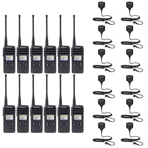 DTR700 50 Channel 1 Watt 900MHZ License Free Digital Two Way Radio with HKLN4606 Speaker Microphone (12 Pack)