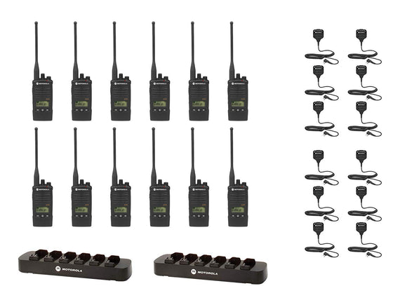 12 Pack of RDU4160D UHF 4 Watt 16 Channel Radio with HKLN4606 Speaker Microphone and RLN6309 Multi Unit Charger