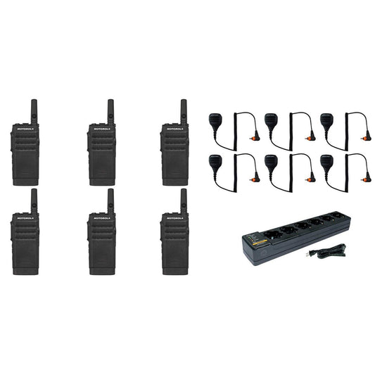 SL300-V-SC-2 VHF 136-174MHz 2 Channel 3 Watt Digital DMR Non-Display Radio with E346 Surveillance Headset and M4013 Speaker Microphone and PMLN7101 Multi Unit Charger (6 Pack)