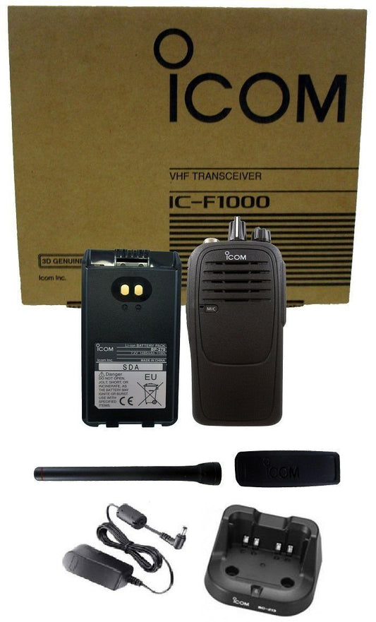 Icom IC-F1000 01 5 watt 16 Channel VHF 136-174mhz Two Way Radio with Charger Complete Kit