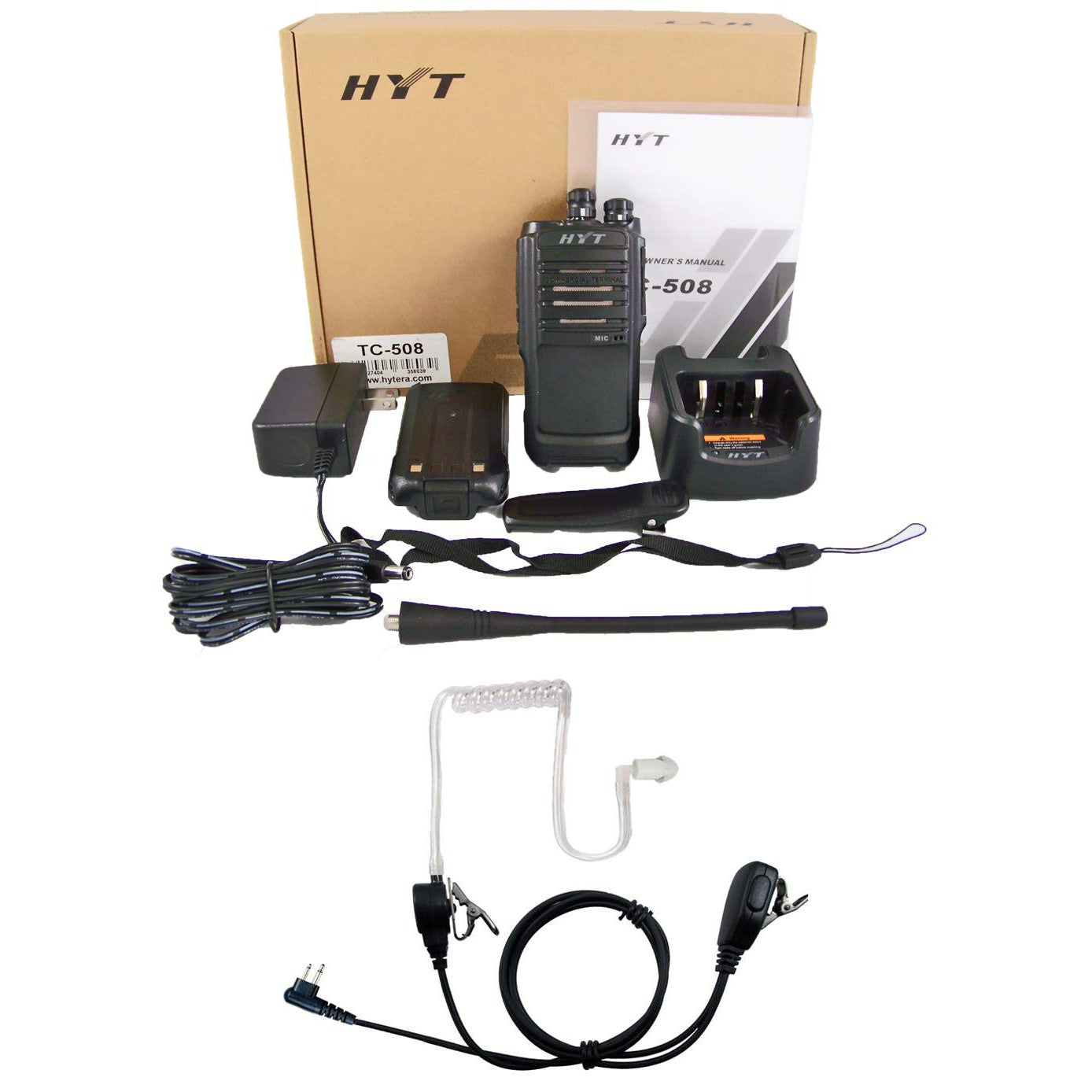 HYT TC-508-U UHF 400-470 MHz 16 Channels 4 Watts 2WIP54 Portable Radio Full Package with Surveillance Headset