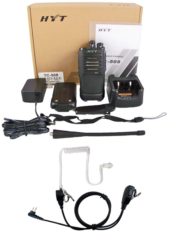 HYT TC-508-U UHF 400-470 MHz 16 Channels 4 Watts 2WIP54 Portable Radio Full Package with Surveillance Headset