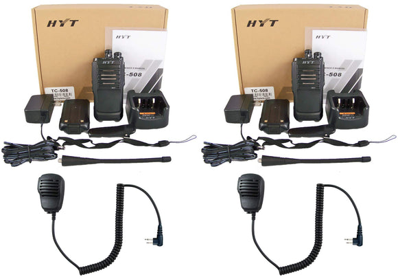 HYT TC-508-U UHF 400-470 MHz 16 Channels 4 Watts 2WIP54 Portable Radio Full Package with Speaker Microphone (2-Pack)