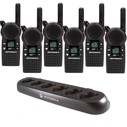 6 CLS1110 - UHF 1 Watt 1 Channel Radios & 1 56531 6 Radio Charger by Motorola Solutions - Intended for Business Use Black