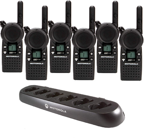 6 CLS1110 - UHF 1 Watt 1 Channel Radios & 1 56531 6 Radio Charger by Motorola Solutions - Intended for Business Use Black