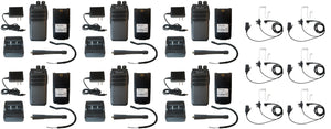 6 Pack of SRCommunications SR-D1U UHF 400-470MHz 256 Channels 16 Zone 4 Watt Digital/Analog DMR Portable Radios and Surveillance Headsets
