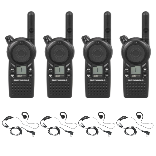 4 Pack Motorola CLS1110 UHF 1 Watt 1 Channel Lightweight Radio and HKLN4604 PTT Earpiece