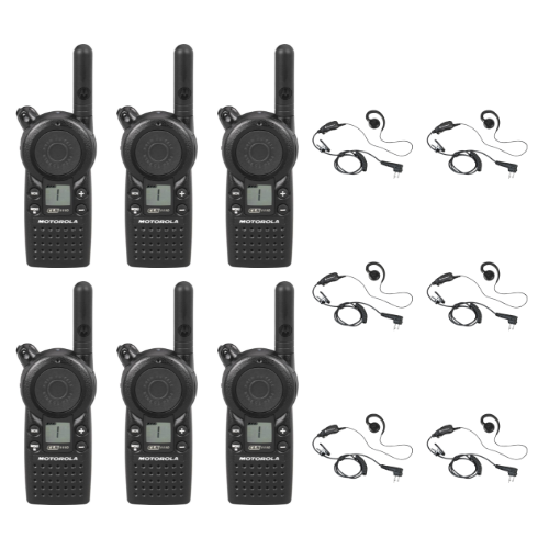 6 Pack Motorola CLS1110 UHF 1 Watt 1 Channel Lightweight Radio and HKLN4604 PTT Earpiece