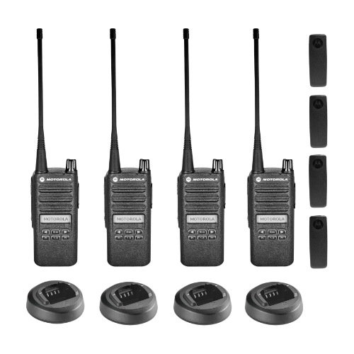 4 Pack of Motorola CP100D Analog UHF 403-480MHz 16 Channel 4 Watts Portable Two-Way Radio with Display and Limited Keypad