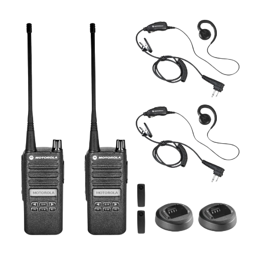 2 Pack of Motorola CP100D Analog UHF 403-480MHz 16 Channel 4 Watts Portable Two-Way Radio with Display and Limited Keypad and Earpiece