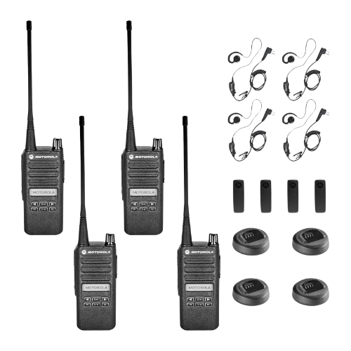 4 Pack of Motorola CP100D Analog UHF 403-480MHz 16 Channel 4 Watts Portable Two-Way Radio with Display and Limited Keypad and Earpiece