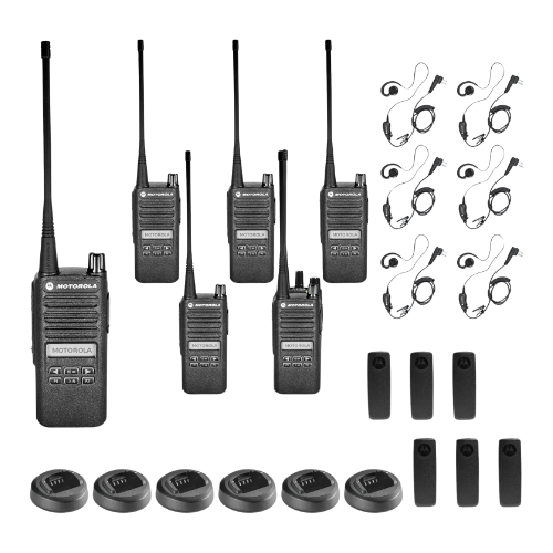 6 Pack of Motorola CP100D Analog UHF 403-480MHz 16 Channel 4 Watts Portable Two-Way Radio with Display and Limited Keypad and Earpiece