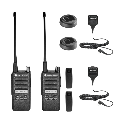 2 Pack of Motorola CP100D Analog UHF 403-480MHz 16 Channel 4 Watts Portable Two-Way Radio with Display and Limited Keypad and Speaker Microphone