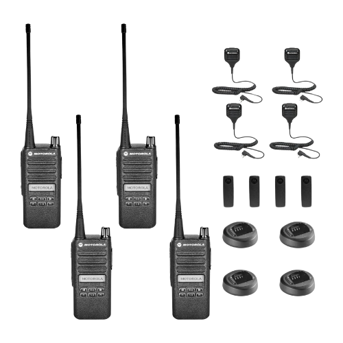 4 Pack of Motorola CP100D Analog UHF 403-480MHz 16 Channel 4 Watts Portable Two-Way Radio with Display and Limited Keypad and Speaker Microphone