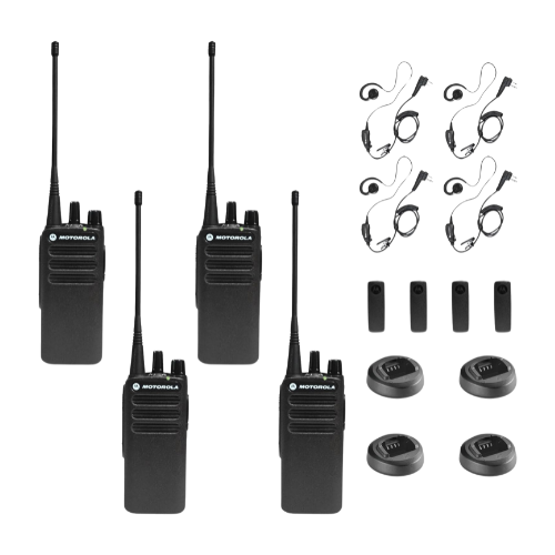 4 Pack of Motorola CP100D UHF 403-480MHz 4 Watt 16 Channels Analog Portable Radio and Earpiece