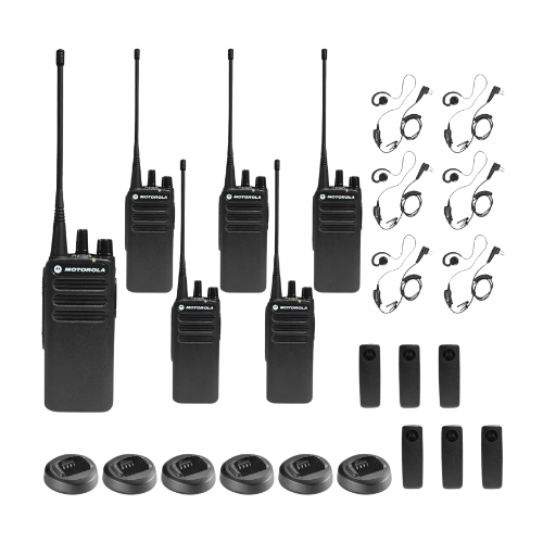 6 Pack of Motorola CP100D UHF 403-480MHz 4 Watt 16 Channels Analog Portable Radio and Earpiece