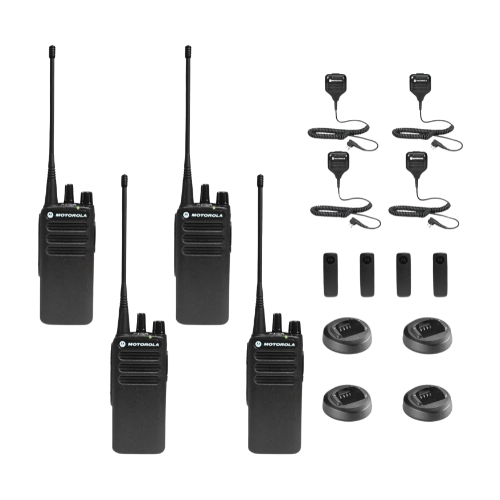 4 Pack of Motorola CP100D UHF 403-480MHz 4 Watt 16 Channels Analog Portable Radio and Speaker Microphone