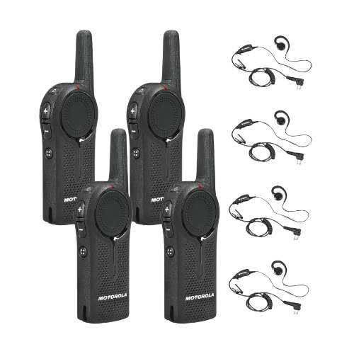 4 Pack of Motorola DLR1020 900MHz ISM Band 1 Watt 2 Channels License Free Digital Two-Way Radio and Earpiece