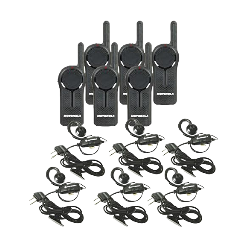 6 Pack of Motorola DLR1020 900MHz ISM Band 1 Watt 2 Channels License Free Digital Two-Way Radio and Earpiece