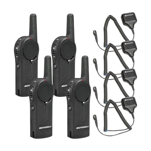 4 Pack of Motorola DLR1020 900MHz ISM Band 1 Watt 2 Channels License Free Digital Two-Way Radio and Speaker Microphone