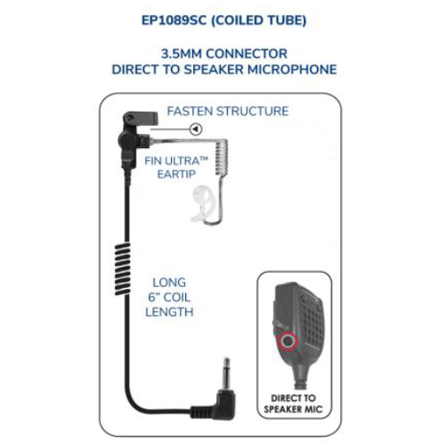 Earphone Connection EP1089SC BT Fox Listen-Only Earpiece with Acoustic Tube Black