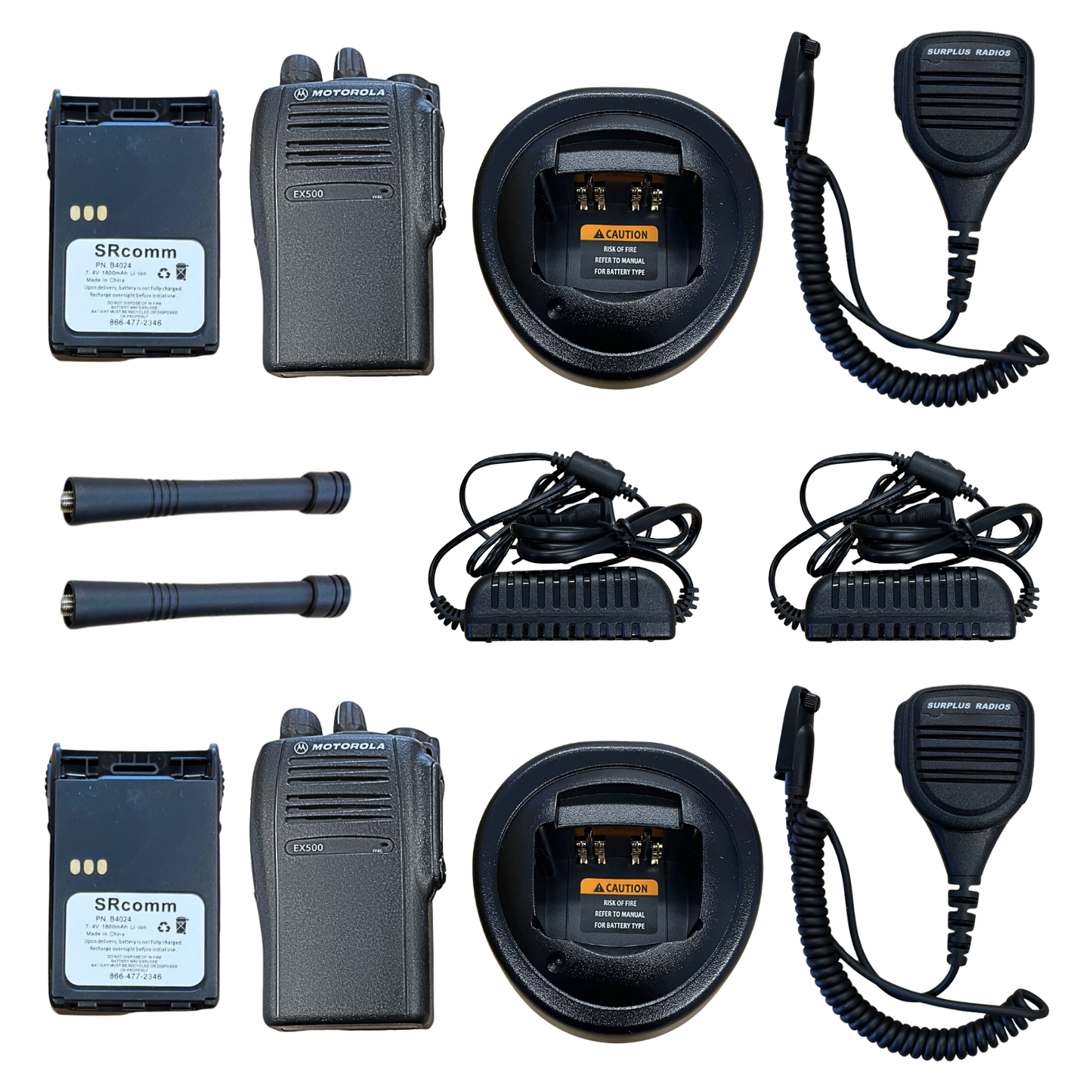 2 Pack of Used Motorola EX500 AAH38SDC9AA3AN UHF 450-512MHz 16 Channels 4 Watt Radios with Speaker Microphone