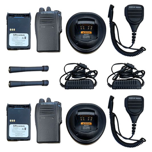 2 Pack of Used Motorola EX500 AAH38SDC9AA3AN UHF 450-512MHz 16 Channels 4 Watt Radios with Speaker Microphone